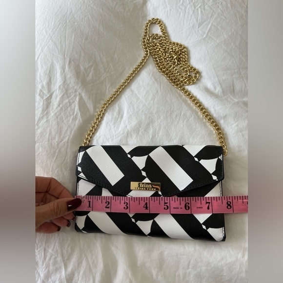 Trina Turk | Cell Phone Crossbody Chain Bag Clutch | Black White - Picture 5 of 10